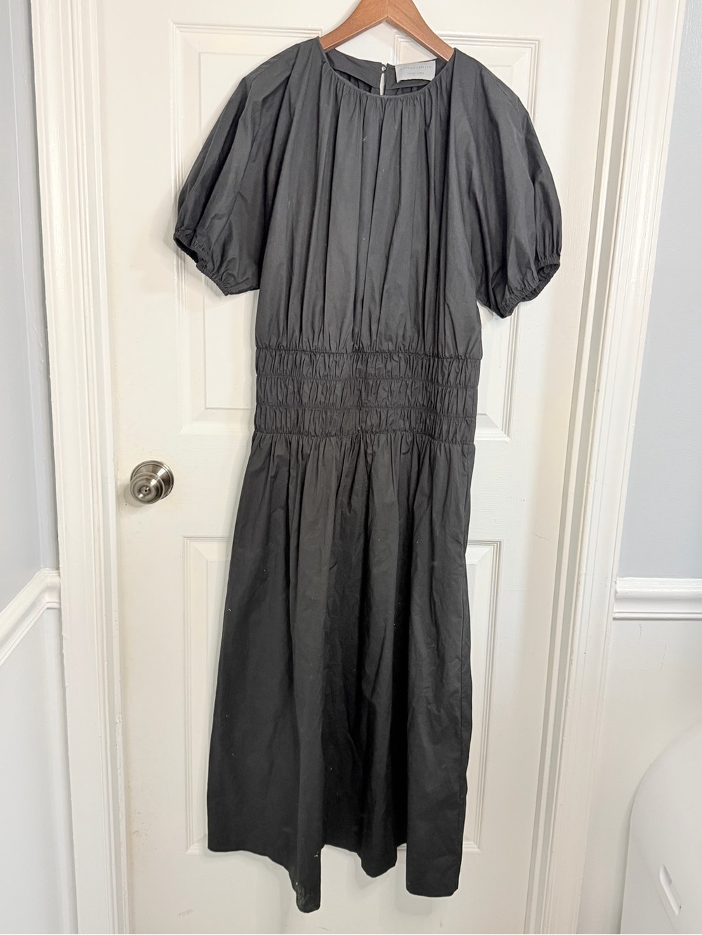 Modern Citizen Dress Womens X Large Black Cotton Puff Sleeve Ruffle Tiered Midi